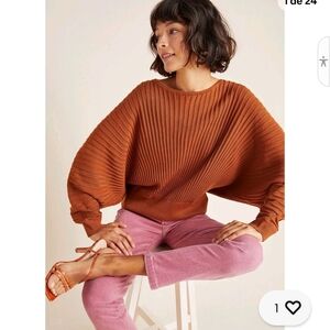 Anthropologie Orange Ribbed Sweater